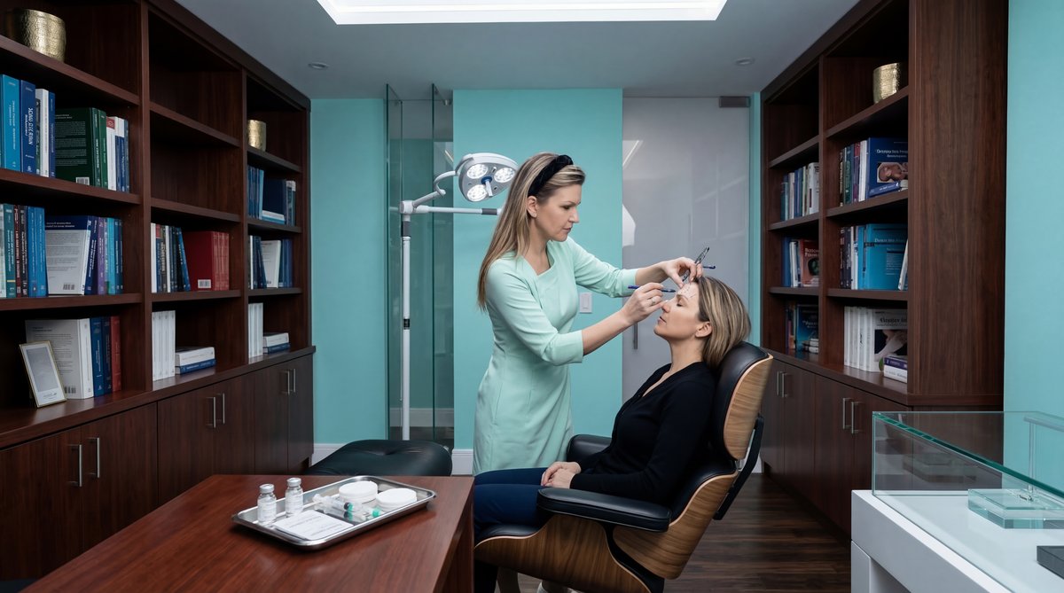 Illustration showing the transition from wrinkled skin to smooth, youthful skin after aesthetic treatments.